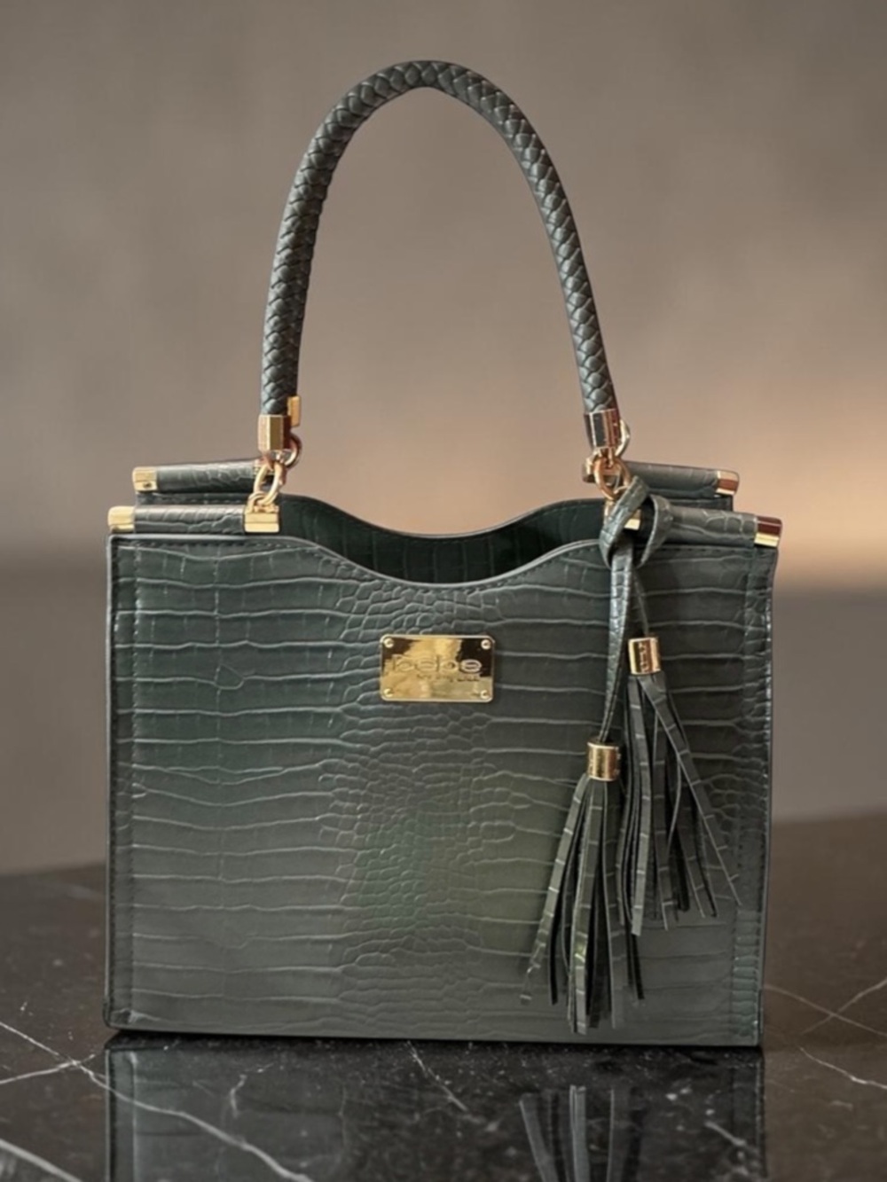 Bebe Los Angeles Gray Crocodile Alligator Embossed Handbag